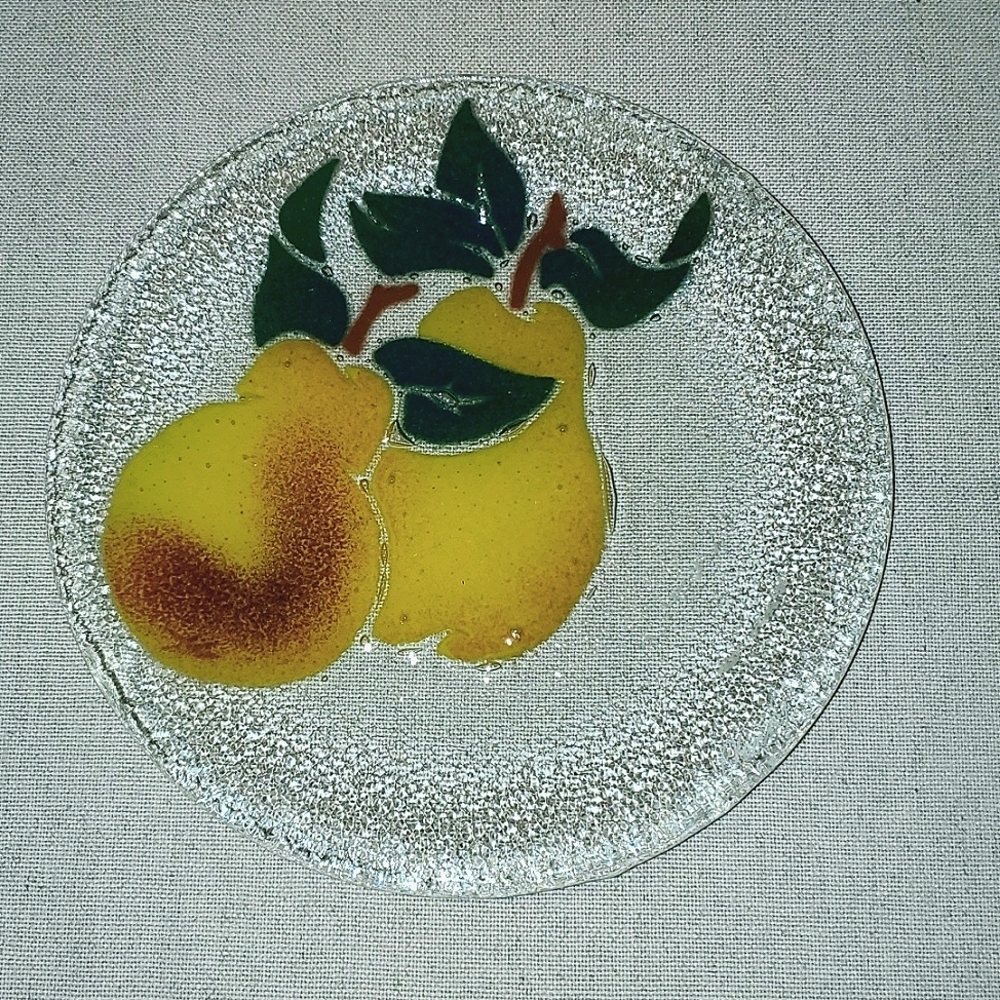 Vintage Peggy Karr Fused Glass Pear Plate Signed